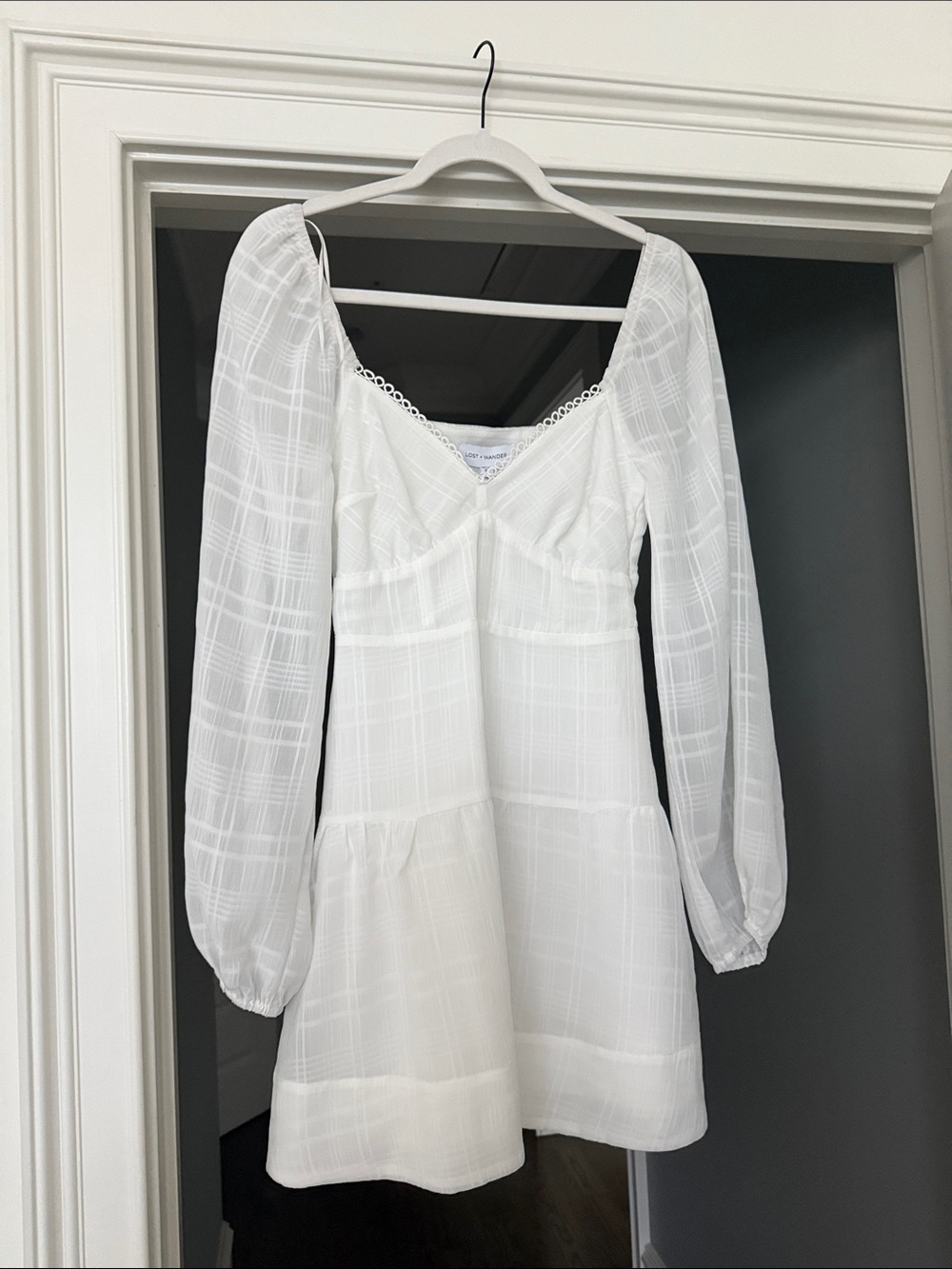 Lost + Wander White Long Sleeve Mini Dress with Puff Sleeves